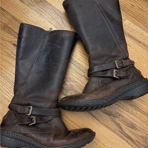 UGG Dark Brown Leather Combat Boots